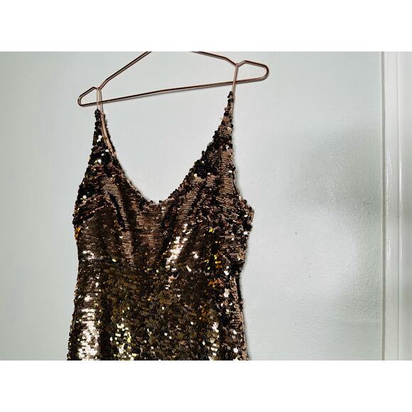 SALONI Aidan Bronze Copper Sequin Mesh Sleeveless V-Neck Sheath Dress Size US 6 - Picture 6 of 16